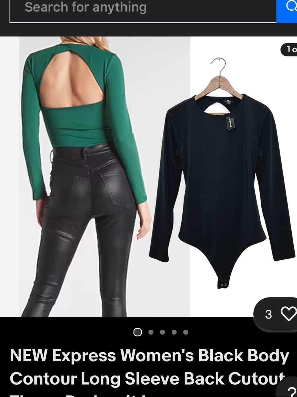 Express Women's Green Long Sleeve Back-Cutout Bodysuit